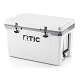 RTIC Ultra-Light 52 Quart Hard Cooler Insulated Portable Ice Chest Box for Beach, Drink, Beverage, Camping, Picnic, Fishing, Boat, Barbecue, 30% Lighter Than Rotomolded Coolers, White & Grey