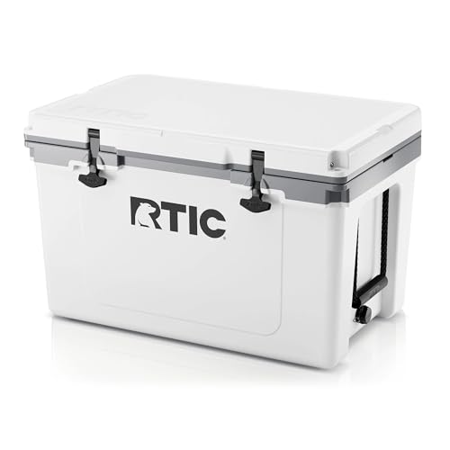 RTIC Ultra-Light 52 Quart Hard Cooler Insulated Portable Ice Chest Box for Beach, Drink, Beverage, Camping, Picnic, Fishing, Boat, Barbecue, 30% Lighter Than Rotomolded Coolers, White & Grey