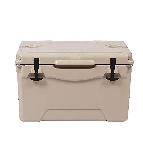 LUCKYERMORE 50 QT Cooler with Rotomolded Insulated Container, 330ml Capacity, 2 Built-in Lock Plate Bottle Openers, 2 Cup Holders, 45cm/18in Ruler, Non-slip Feet