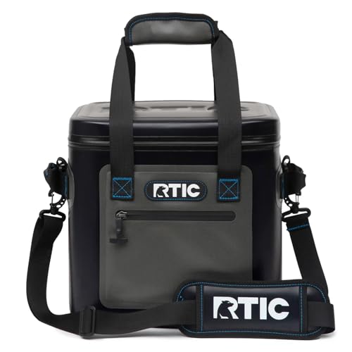 RTIC Soft Cooler 12 Can, Insulated Bag Portable Ice Chest Box for Lunch, Beach, Drink, Beverage, Travel, Camping, Picnic, Car, Trips, Floating Cooler Leak-Proof with Zipper, Blue/Grey