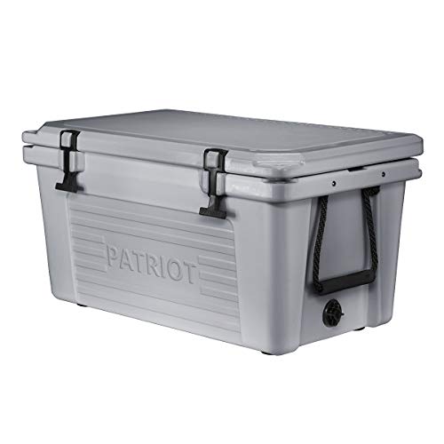Patriot Coolers 50 Quart Rotomolded Cooler - 62 Can Ice Chest with Built in Handles, Heavy Duty Rubber Latches, and Convenient Quick Drain Plug (Stone)
