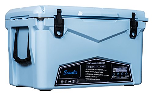 Seavilis Heavy Duty roto Molded ICE cheset Cooler 45qt (Sky Blue)(Hanging Wire Basket,Divider and Cup Holder are Free